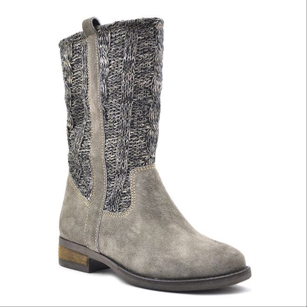 Ash Gray Sweater Knit Tall Cozy Winter Boots - Picture 3 of 6